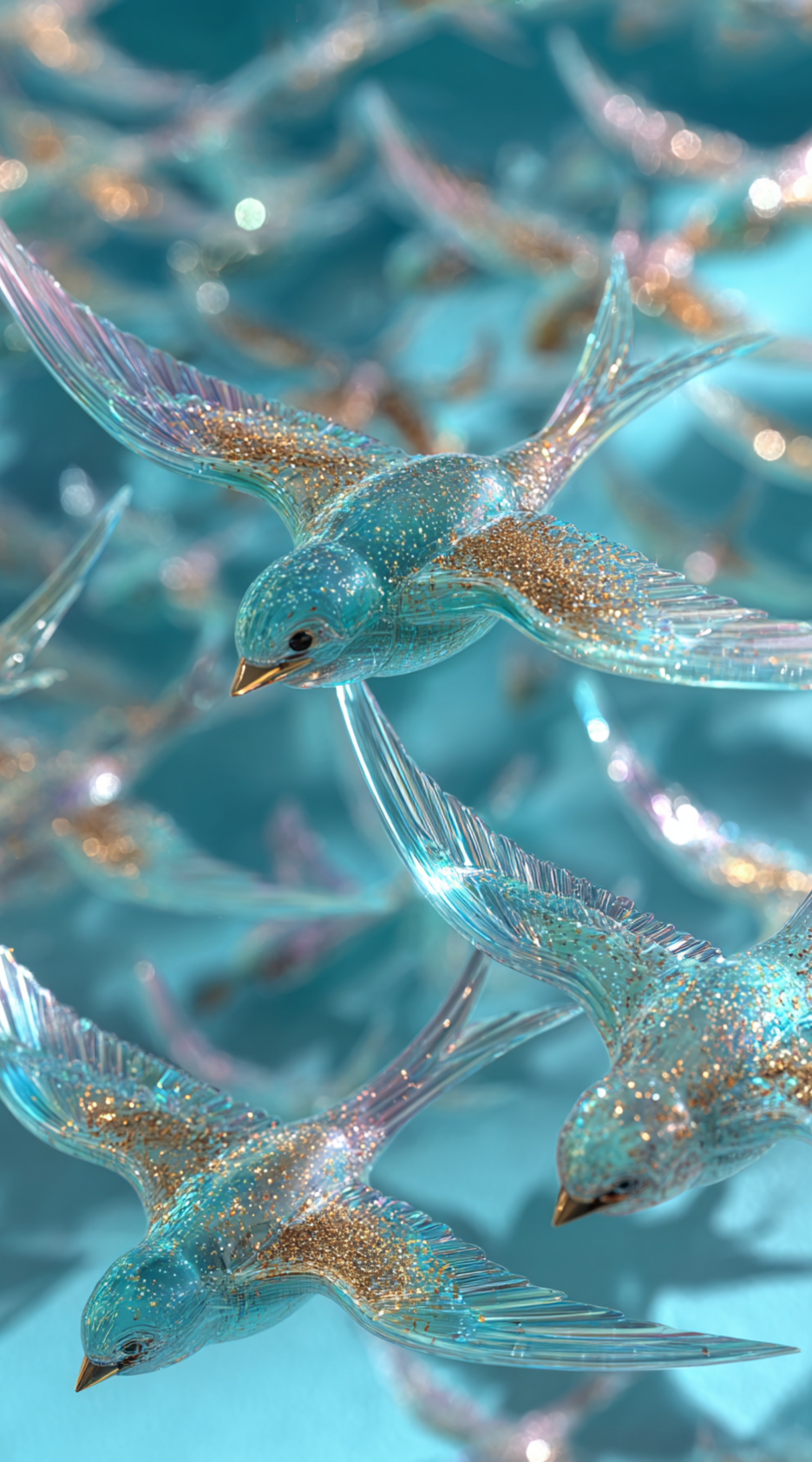 Luxury Aqua Birds Elegant Digital Wallpaper by SPA Creatives