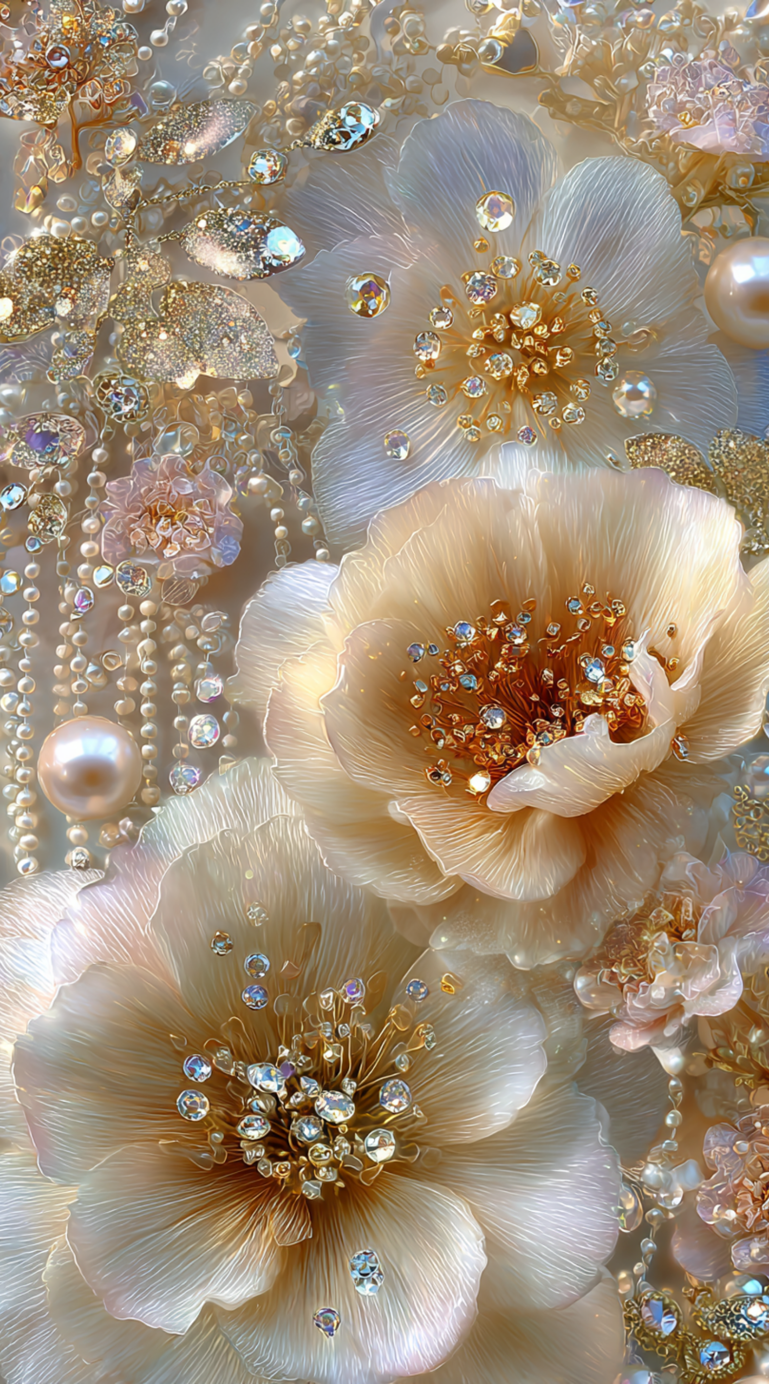 Luxury Cream Flowers Digital Wallpaper by SPA Creatives